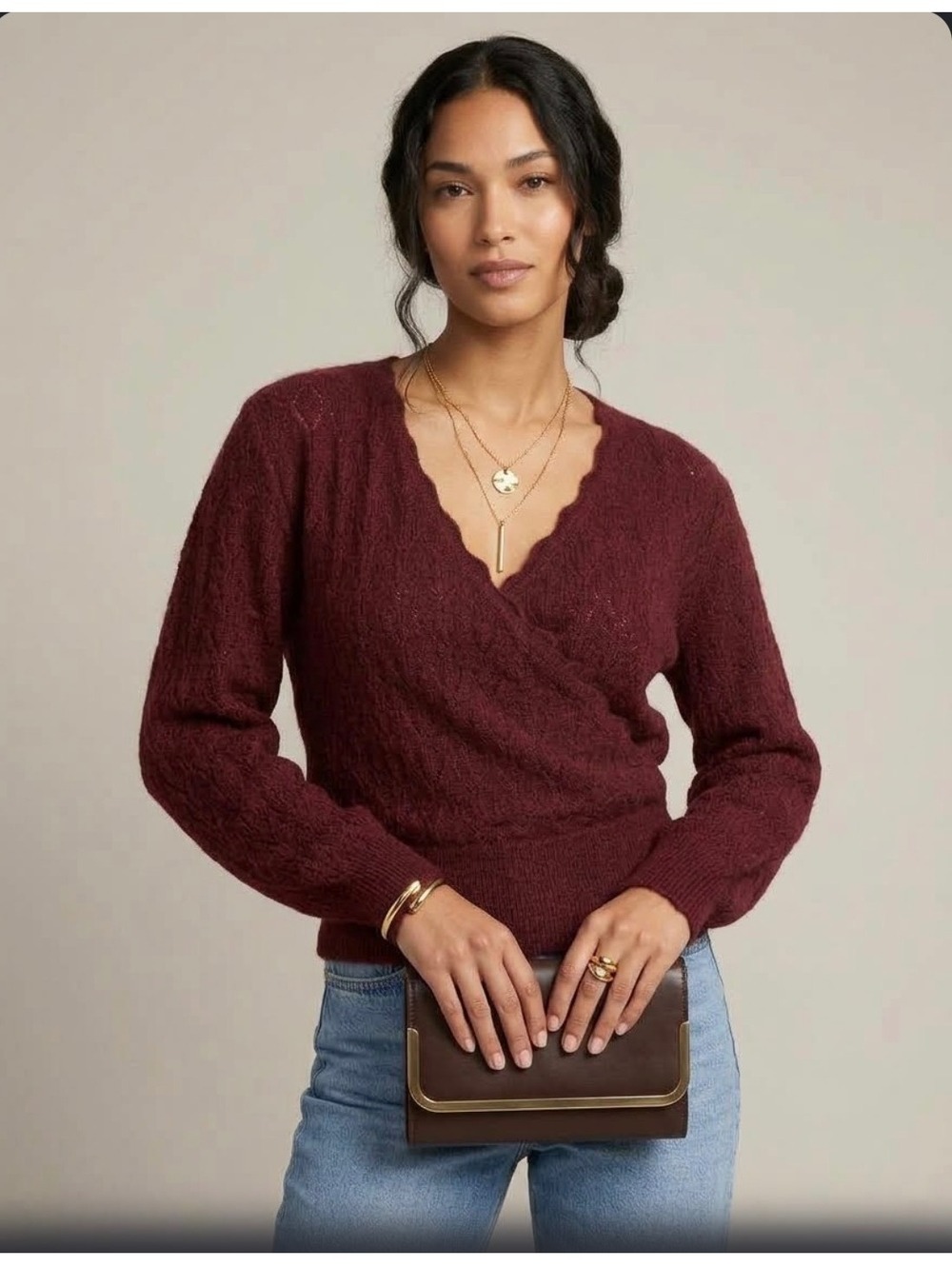 Old Navy Wool Blend Wrap Sweater in Umber Earth Women’s Size Small